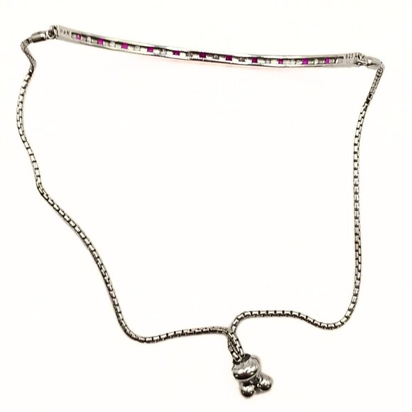 Womens Silver Plated Simulated Ruby Cubic Zircon Bracelet Slider Barbiecore Glam - Picture 5 of 6